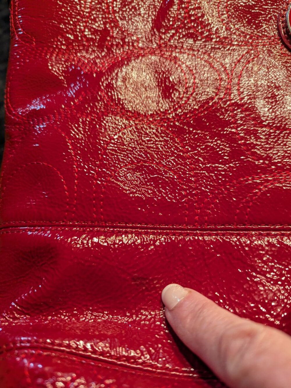Coach Signature Striped Stitch Red Patent Leather Tote F19198 - Picture 12 of 12